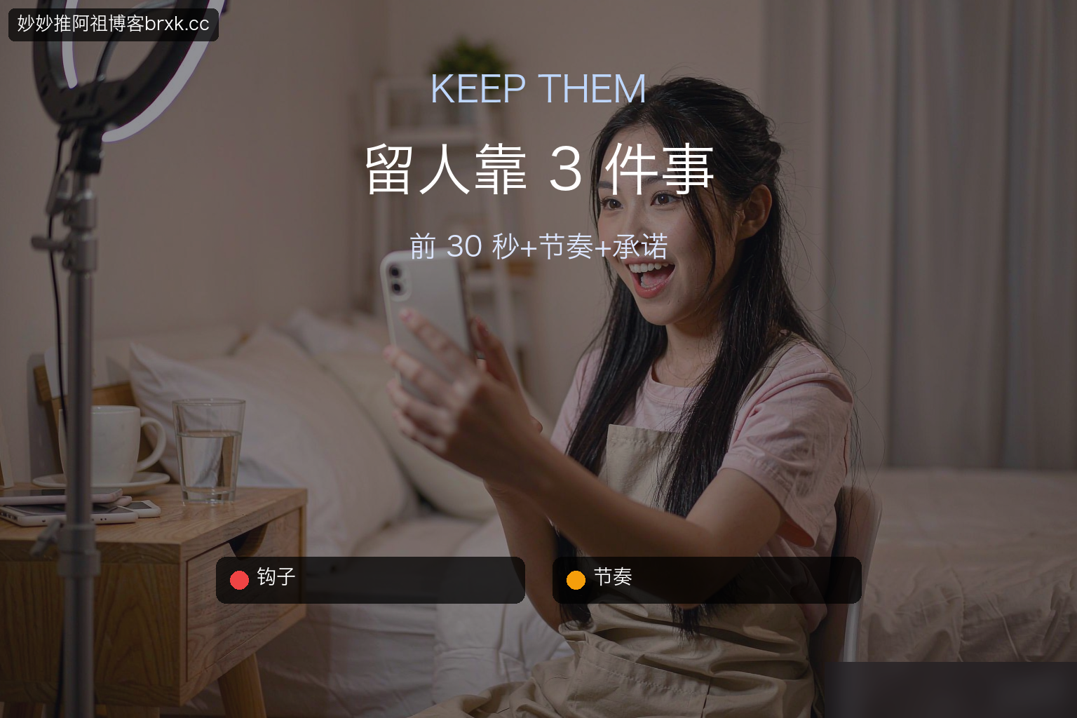留人靠 3 件事·钩子+节奏+承诺（开篇核心句）